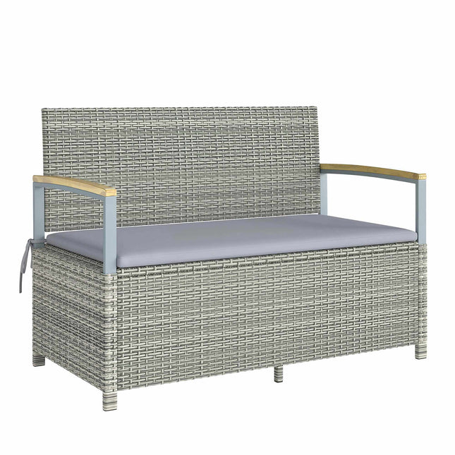 Outdoor Rattan Storage Bench, 2-Seater, 170L Capacity