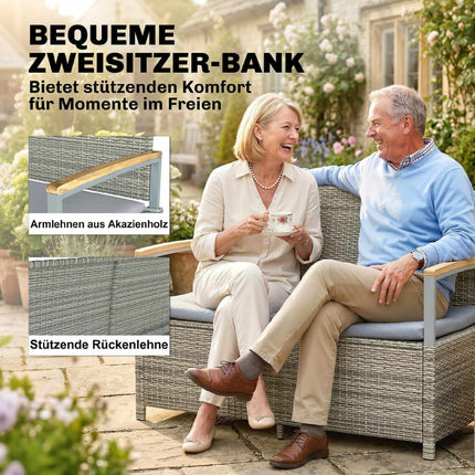 Rattan-Aufbewahrungsbank für draußen, 2-Sitzer, 170 L Fassungsvermögen
