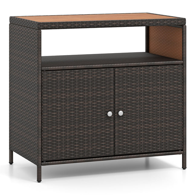Armoire de rangement extérieure en rotin avec plateau en bois d'acacia