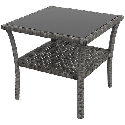 Gartentisch aus Polyrattan, 50x50x45cm, Glasplatte, wetterfest