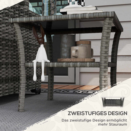 Gartentisch aus Polyrattan, 50x50x45cm, Glasplatte, wetterfest