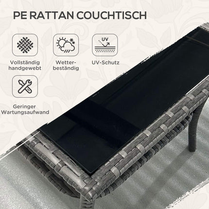 Gartentisch aus Polyrattan, 50x50x45cm, Glasplatte, wetterfest