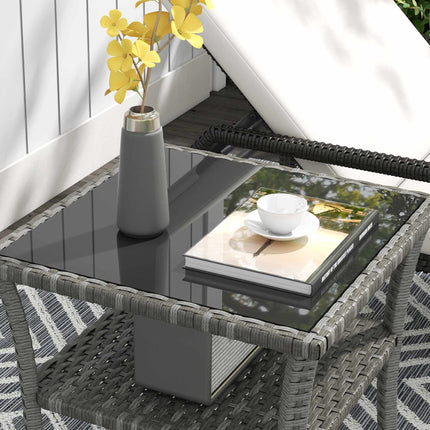 Gartentisch aus Polyrattan, 50x50x45cm, Glasplatte, wetterfest