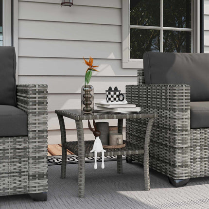 Gartentisch aus Polyrattan, 50x50x45cm, Glasplatte, wetterfest