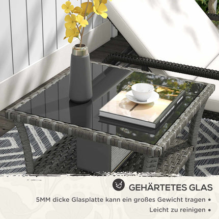 Gartentisch aus Polyrattan, 50x50x45cm, Glasplatte, wetterfest