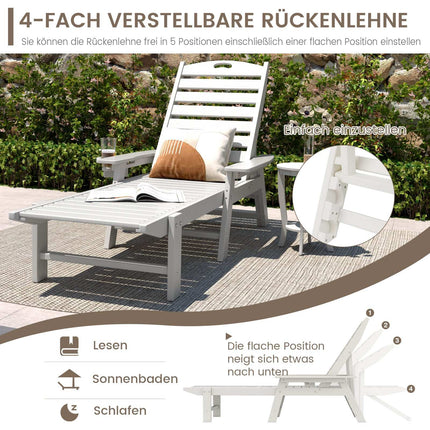 Fauteuil inclinable d'extérieur, PEHD, dossier réglable, blanc