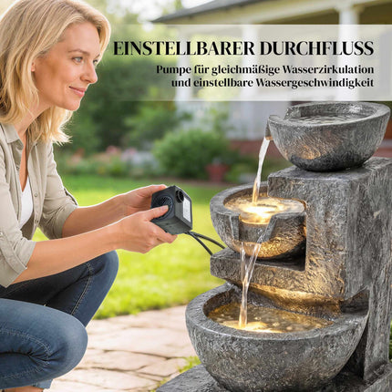 Gartenbrunnen aus Kunstharz mit verstellbaren LED-Leuchten, 3-stöckiges Design