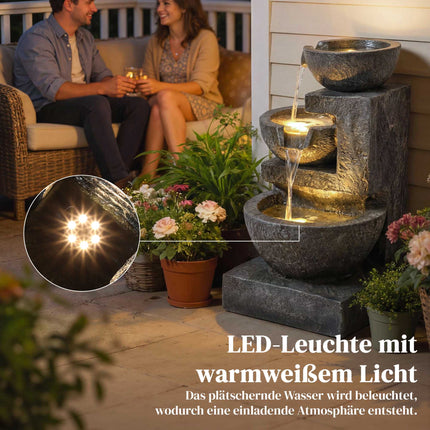 Gartenbrunnen aus Kunstharz mit verstellbaren LED-Leuchten, 3-stöckiges Design