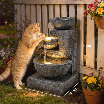 Gartenbrunnen aus Kunstharz mit verstellbaren LED-Leuchten, 3-stöckiges Design