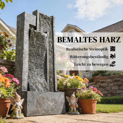 Gartenbrunnen aus Kunstharz mit Pflanzgefäß und LED-Beleuchtung