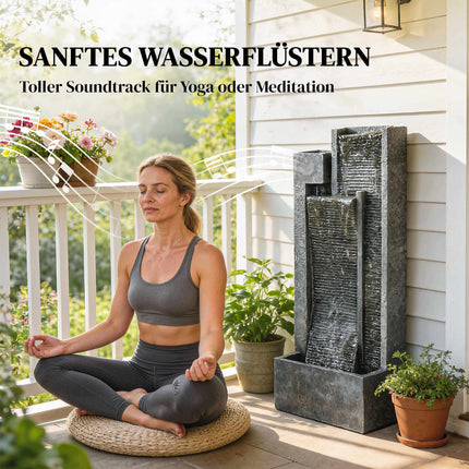 Gartenbrunnen aus Kunstharz mit Pflanzgefäß und LED-Beleuchtung