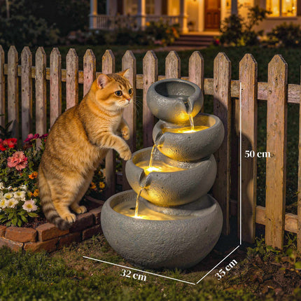 Outdoor-Harz-Springbrunnen mit LED-Beleuchtung, 4-stöckig
