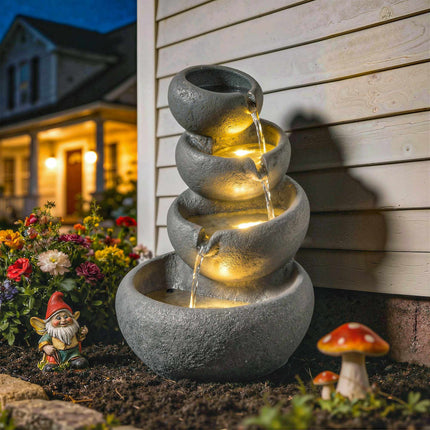 Outdoor-Harz-Springbrunnen mit LED-Beleuchtung, 4-stöckig