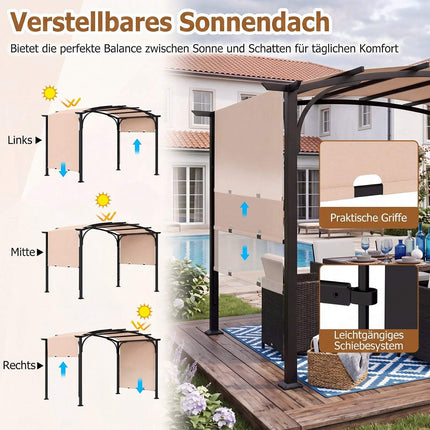 Pergola rétractable d'extérieur, structure en métal, beige, 305 x 242 cm