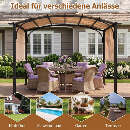 Pergola rétractable d'extérieur, structure en métal, beige, 305 x 242 cm