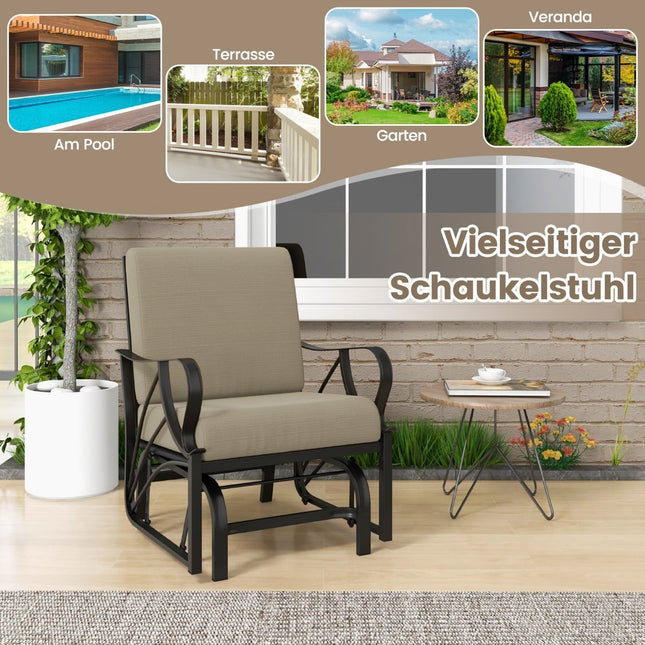Outdoor-Schaukelstuhl mit Kissen, Metallrahmen, Braun