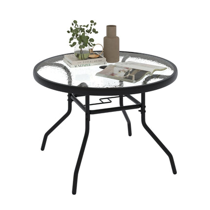 Table ronde d'extérieur en verre avec trou pour parasol, 70 cm