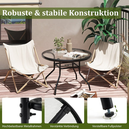 Table ronde d'extérieur en verre avec trou pour parasol, 70 cm