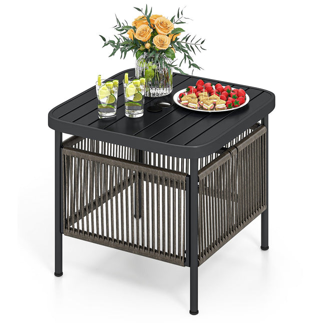 Table d'appoint d'extérieur, rotin résistant aux intempéries, 56 x 56 x 49 cm