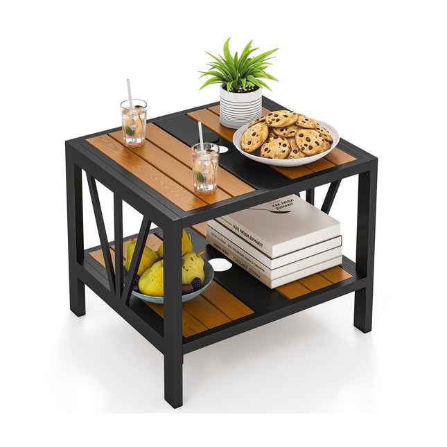 Table d'appoint d'extérieur avec trou pour parasol, en métal, 52 x 46 x 45 cm