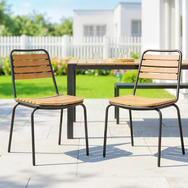 Stapelbare Gartenstühle für den Außenbereich, 2er-Set, Stahl & Holz