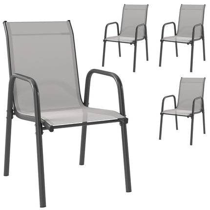 Chaises de jardin empilables d'extérieur, structure en métal, lot de 4