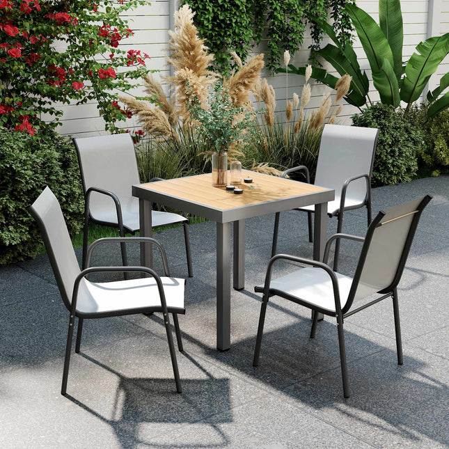 Stapelbare Gartenstühle für draußen, Metallgestell, 4er-Set