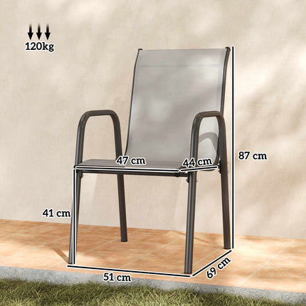 Chaises de jardin empilables d'extérieur, structure en métal, lot de 4