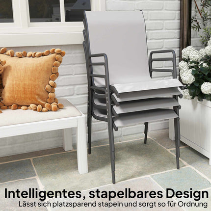 Chaises de jardin empilables d'extérieur, structure en métal, lot de 4
