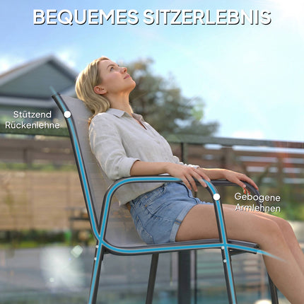 Chaises de jardin empilables d'extérieur, structure en métal, lot de 4
