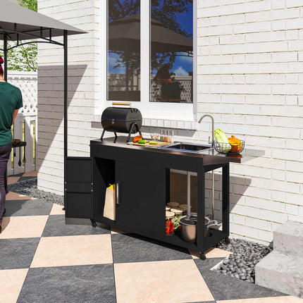 Chariot de barbecue extérieur en acier inoxydable avec évier