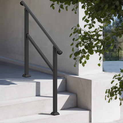 Outdoor Stair Handrail, 2-3 Steps, Black Steel, Kit