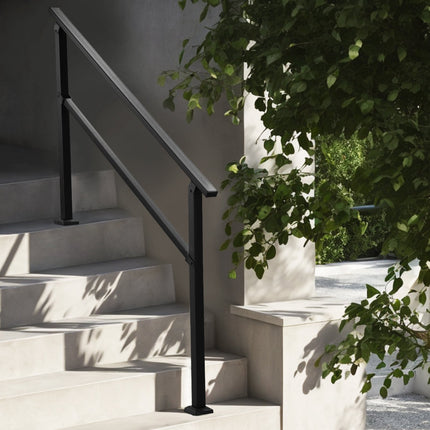 Outdoor Stair Handrail, 4-5 Steps, Black Carbon Steel