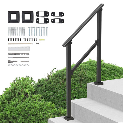 Outdoor Stair Handrail Kit, Carbon Steel, 40.5 in, Black