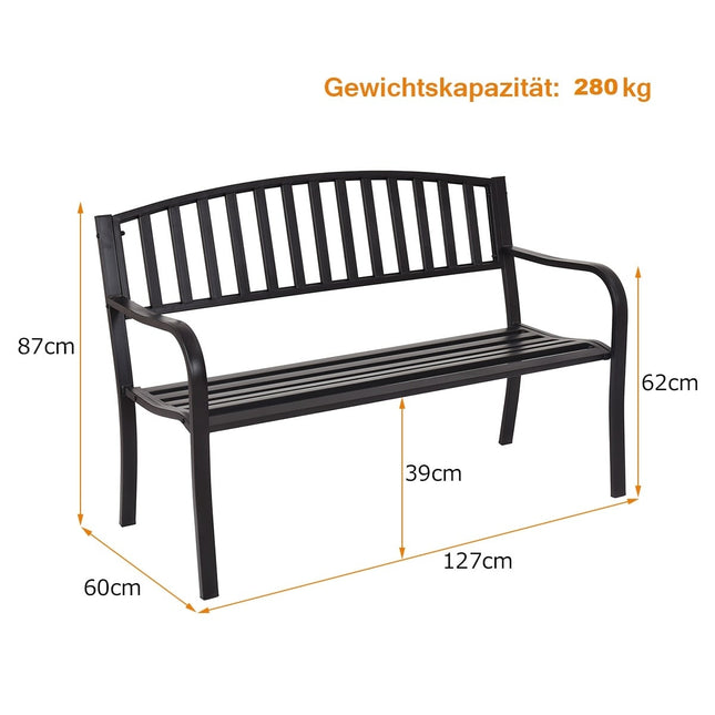 Banc de jardin extérieur en acier, résistant aux intempéries, capacité de 280 kg