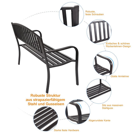 Banc de jardin extérieur en acier, résistant aux intempéries, capacité de 280 kg