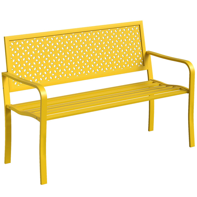 Banc de jardin extérieur en acier jaune, 2 places, résistant à la rouille
