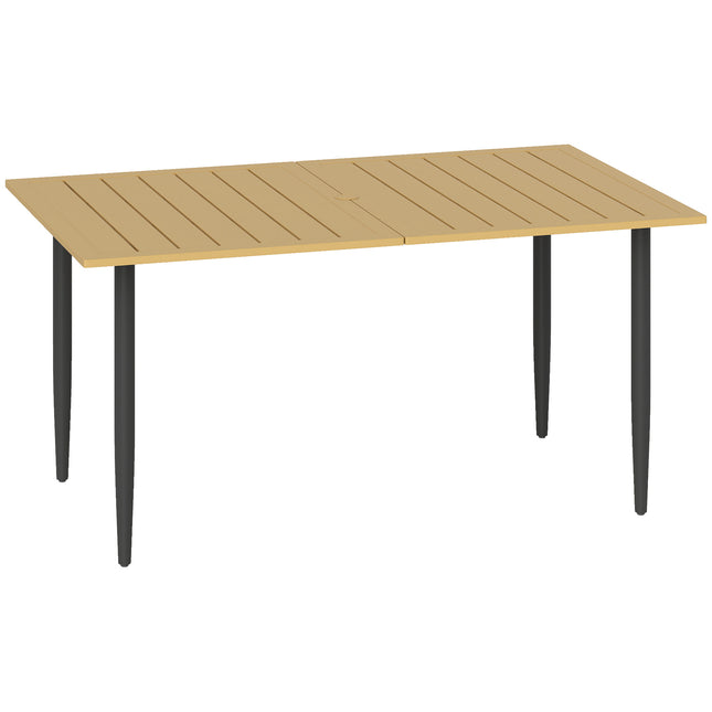 Table de jardin en acier avec trou pour parasol, 150 x 90 cm, marron