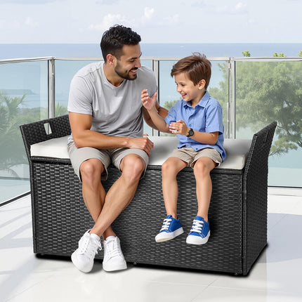 Outdoor Storage Bench, 2-Person PE Rattan, 340L Cushion