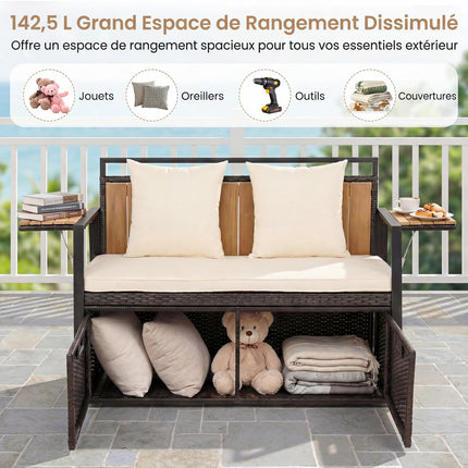 Outdoor-Sitzbank mit Stauraum, 2-Sitzer, PE-Rattan, 142,5 l