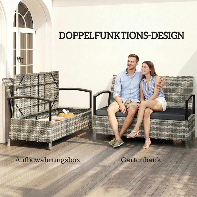 Outdoor Storage Bench, 2-Seater with Cushion, 125L, Dark Grey