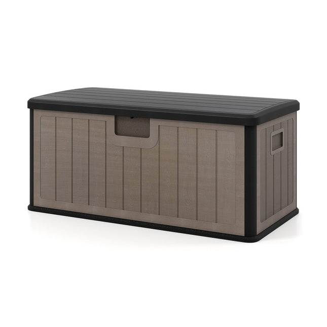Coffre de rangement extérieur, 378 L, étanche, couvercle verrouillable, noir/marron