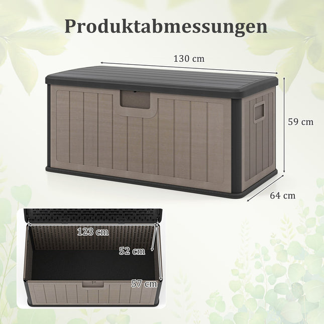 Coffre de rangement extérieur, 378 L, étanche, couvercle verrouillable, noir/marron