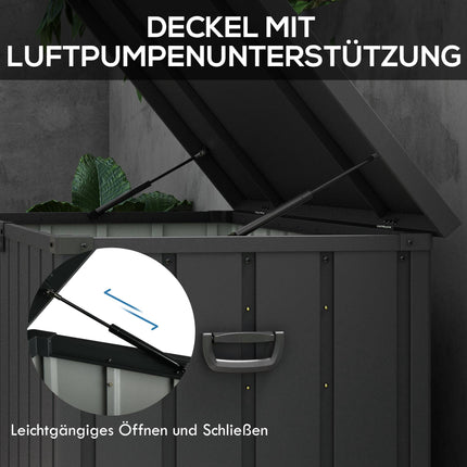 Outdoor-Aufbewahrungsbox, 450 l Fassungsvermögen, Stahlrahmen, dunkelgrau