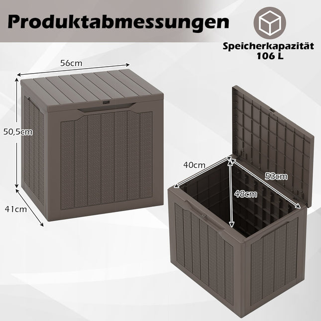 Coffre de rangement extérieur 96 L, couvercle verrouillable, aspect rotin, marron