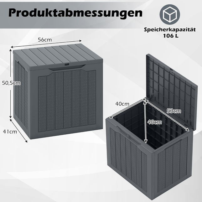 Coffre de rangement extérieur 96 L, couvercle verrouillable, aspect rotin, gris