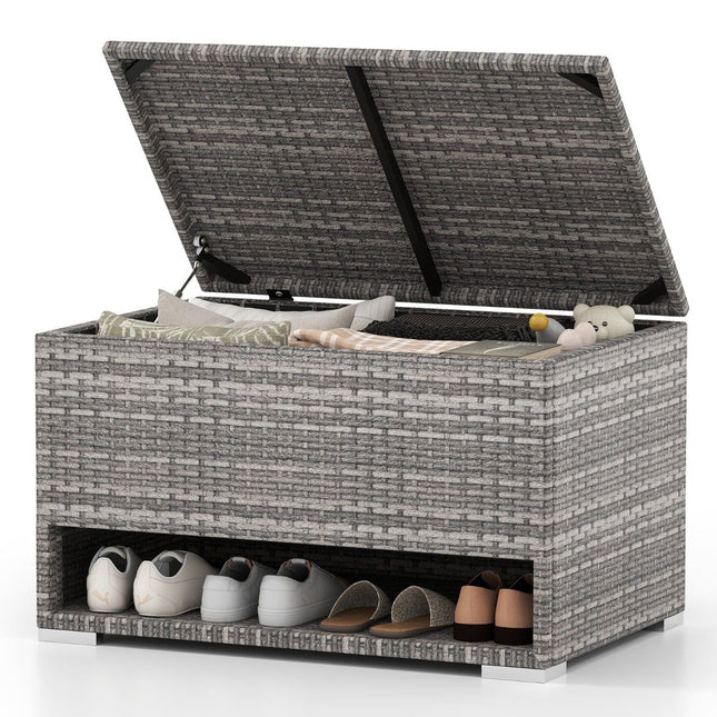 Coffre de rangement extérieur avec étagère à chaussures, 186 L, gris, résistant aux intempéries