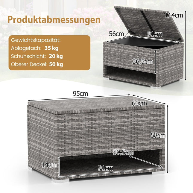 Coffre de rangement extérieur avec étagère à chaussures, 186 L, gris, résistant aux intempéries
