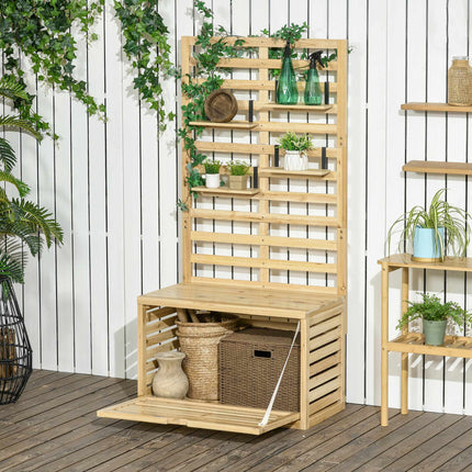 Aufbewahrungsbox für den Außenbereich mit Rankgitter, 4 Ablagen, Massivholz