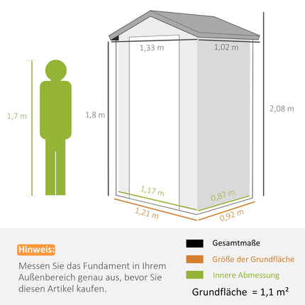 Abri de jardin, 1,1 m², polypropylène, porte verrouillable
